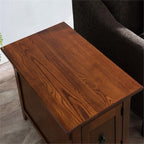 MAKLAINE Mission Cabinet Wood End Table, 24" H x 15" W x 24" D, Solid Ash Top with Oak Veneers, Hand Applied Russet Brown Finish, Concealed Storage Cabinet with Shelf, Living Room Furniture