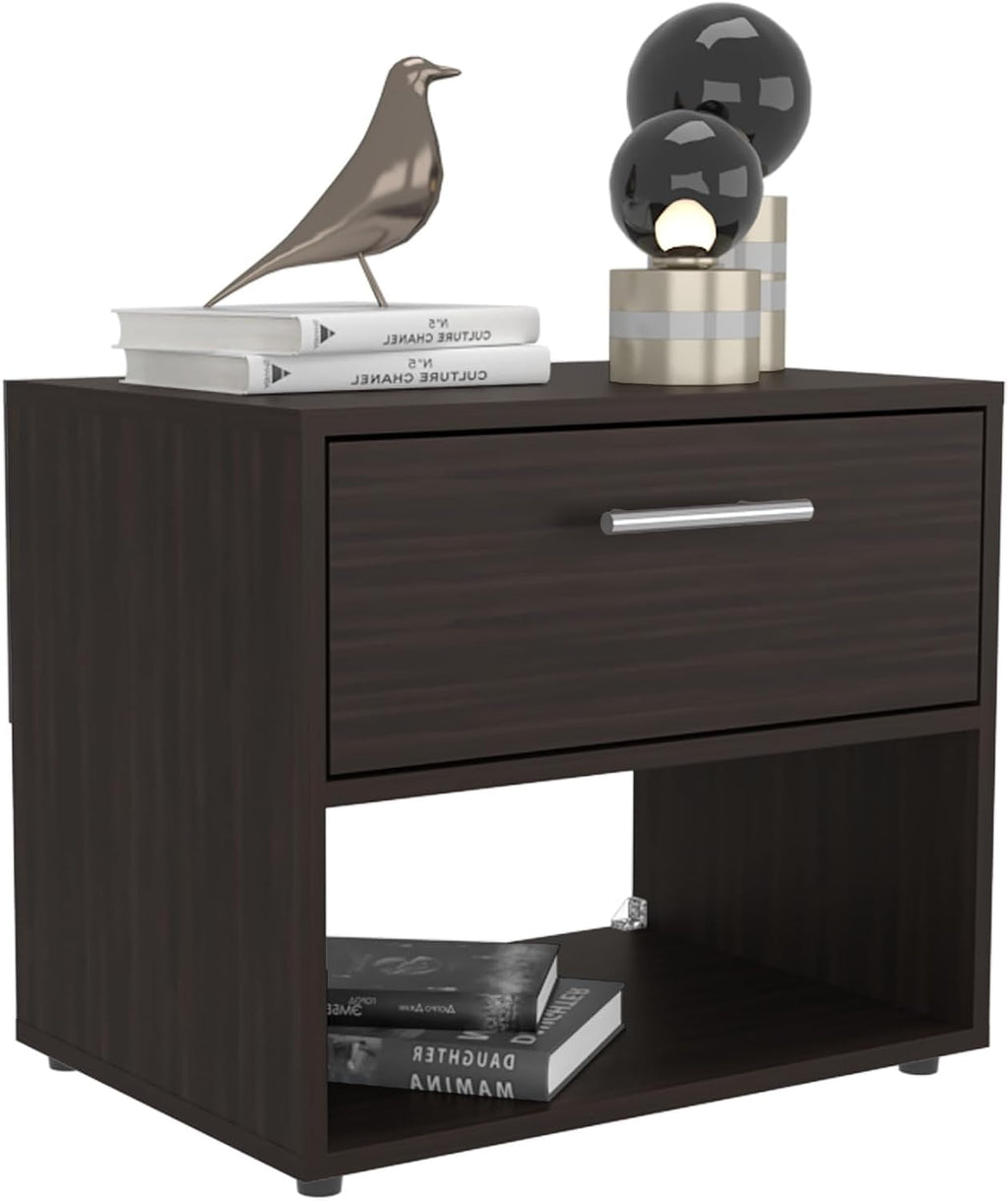 Modern Fluted Nightstand 4 Legs, Farmhouse End Table with Open Space and Drawer Dresser,for Small Spaces