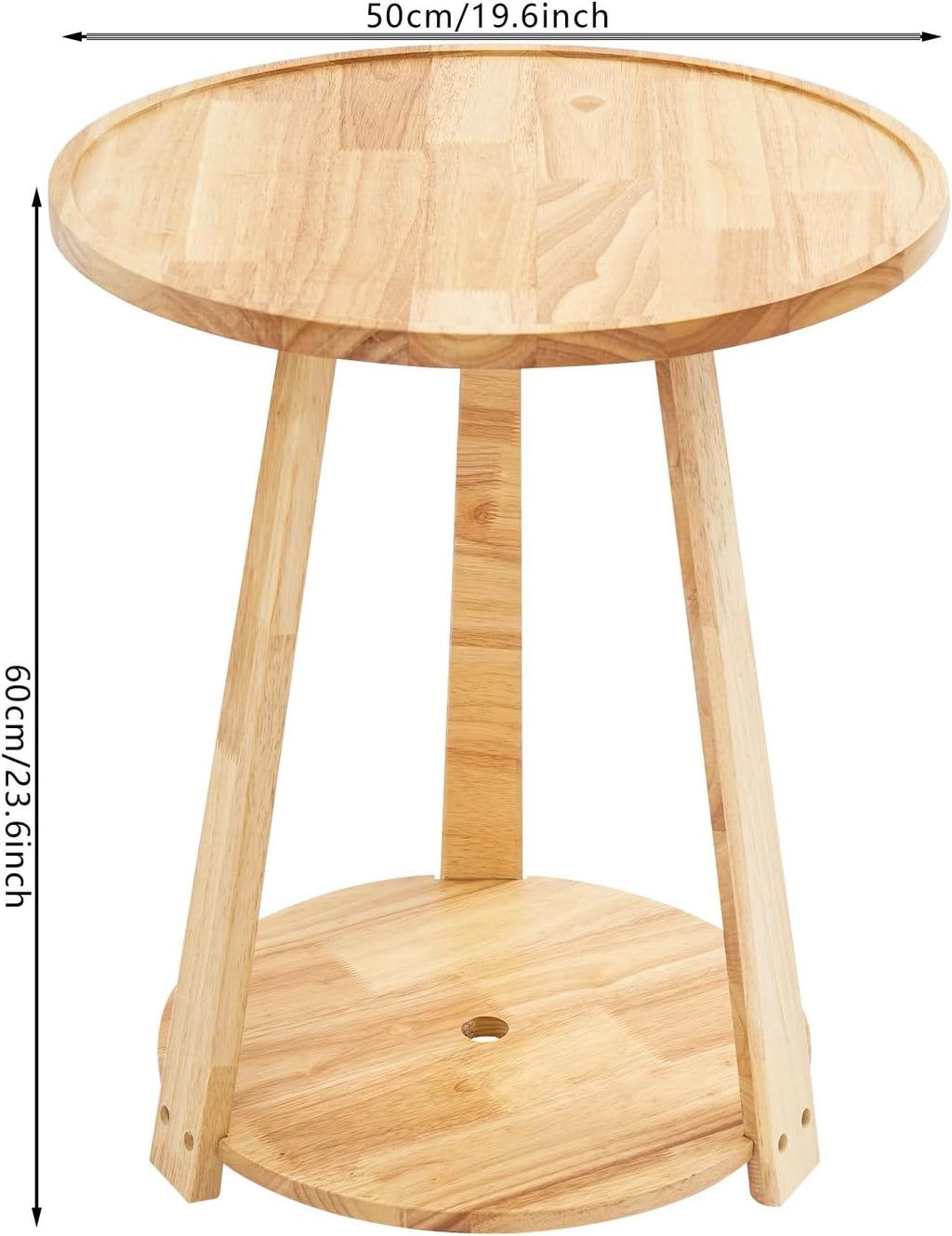Small Round Side Table, 2-Tier End Table with Storage Shelf, Modern Couch Bedside Table for Living Room Bedroom Apartment Office (Burlywood)
