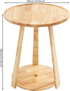 Small Round Side Table, 2-Tier End Table with Storage Shelf, Modern Couch Bedside Table for Living Room Bedroom Apartment Office (Burlywood)