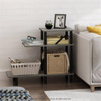 Pemberly Row 3-Tier Sofa Side Table, Engineered Wood, French Oak Gray/Black Finish, 31.5" W x 11.61" D x 25.63" H, Modern Style, Open Shelf Design, Sturdy Compact End Table for Living Room or Bedroom