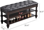 LEILISI Shoe Bench, Wood Storage Bench with Cushion Seat, Shoe Rack with Hidden Storage Space for Entryway Living Room Bedroom Hallway (Walnut, 39.4'')