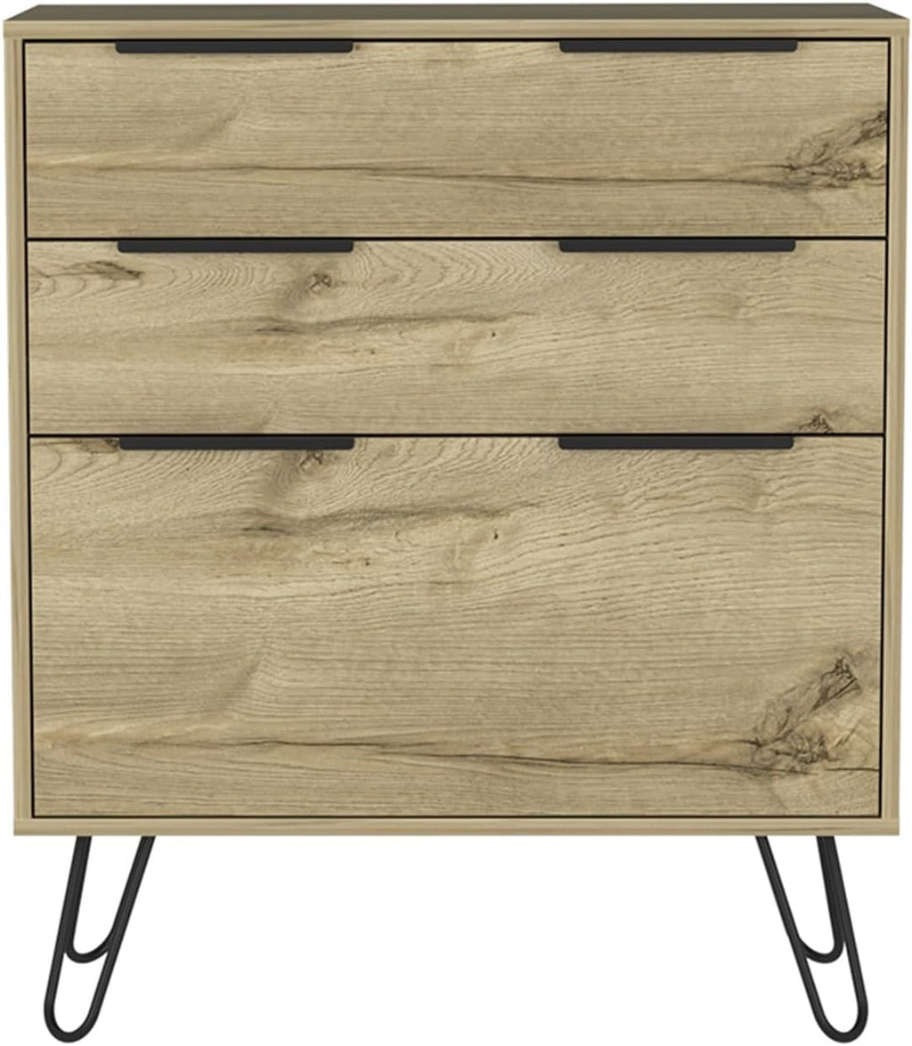 Hairpin Leg Storage, Three Drawer, Premium Panel - Light Oak,for Small Spaces