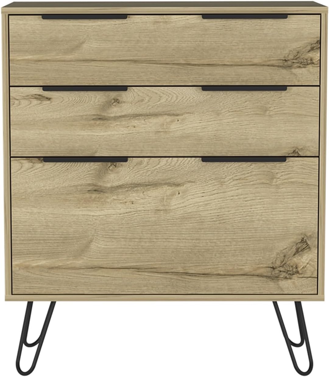 Hairpin Leg Storage, Three Drawer, Premium Panel - Light Oak,for Small Spaces