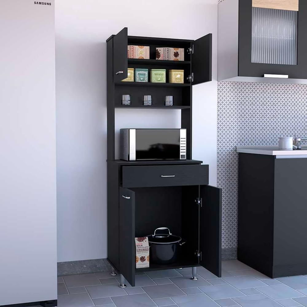 Tuhome Santoro 60 Pantry Cabinet with Double Doors, Adjustable Shelves, Versatile Storage for Kitchen, Dining, and Utility Rooms