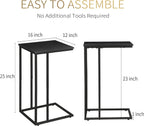 C Shaped Side Table Set of 2, Skinny Sofa Table for Sofa and Bed, Couch Tables That Slide Under, Small End Tables for Living Room, Bedroom or Small Spaces, Black