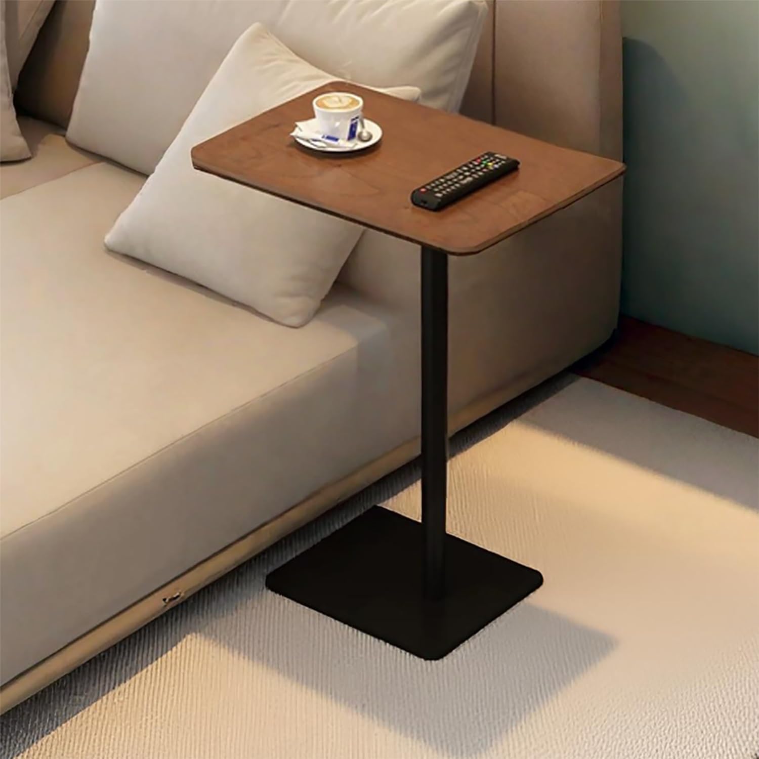 C Shaped End Table, Solid Wood Side Table, 26 Inch High Sofa Tables for Couch for Living Room, Bedroom, Small Space Small Snack C Tables (Rectangle)