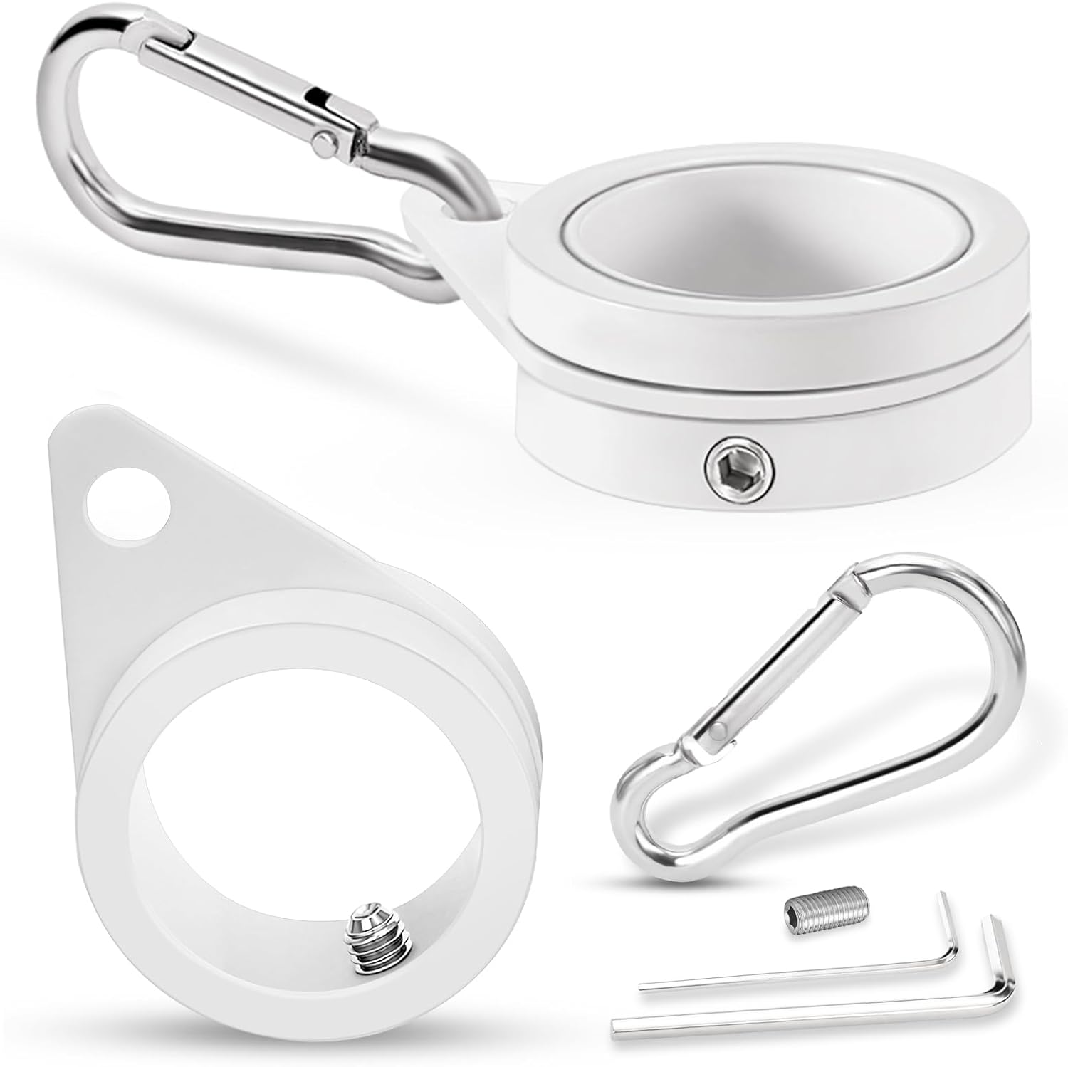 1" White Flag Pole Rings, 2 Pcs Anti Wrap Aluminum Alloy Flag Pole Clips Swivels, 360° Rotating Flagpole Flag Mounting Rings, Spinning Flag Pole Kit for 0.75-1.02" Diameter (Φ1, White)