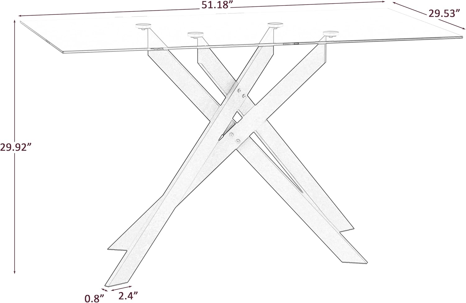 51in Glass Dining Table,Rectangular Kitchen Table for 4 Person with 0.39'' Tempered Glass Table Top and X-Design Metal Base,Modern Kitchen Dining Room Table for Home, Kitchen