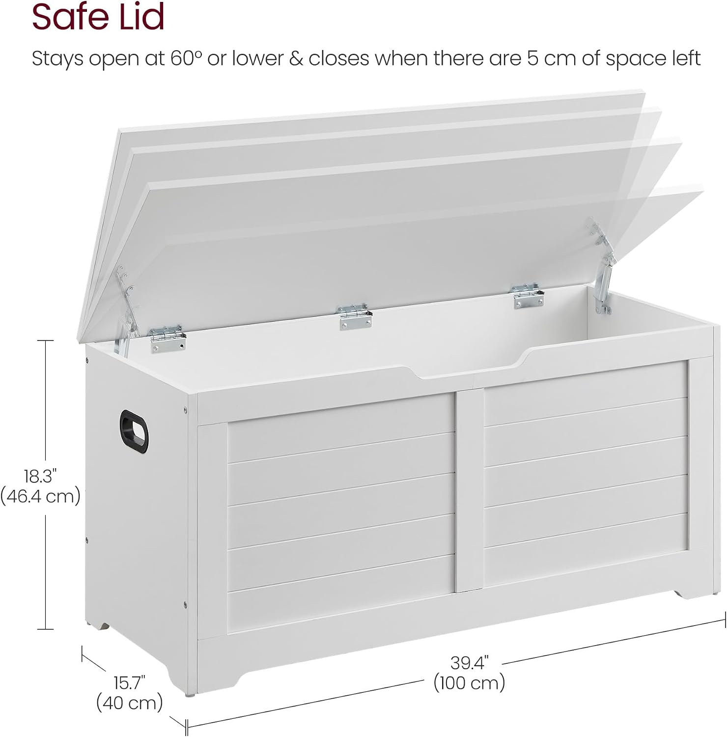 VASAGLE Storage Chest, 39.4 Inches Width Bench with 2 Safety Hinges | Farmhouse Style, for Entryway, Bedroom, Living Room, Cloud White, SOFIE Collection ULSB061T10