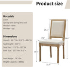 Vintage French Country Dining Chairs Set of 6, Linen Fabric Dining Chair with a Square Back, Beige Upholstered Dining Chairs, Sillas para Comedor, Kitchen & Dining Room Chair (Beige, 6Pcs)