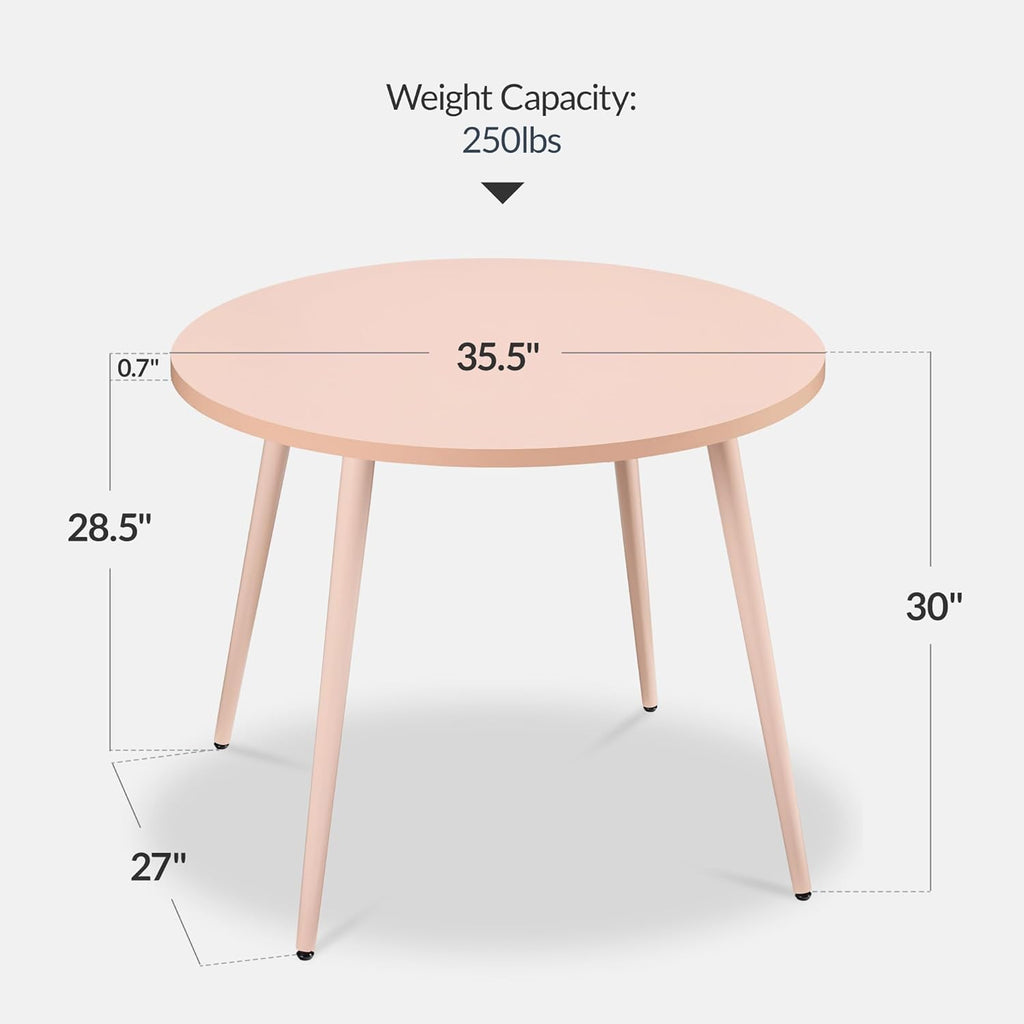 Best Choice Products Round 35.5in Dining Table for 4 w/Sturdy Wood Finish Steel Legs, Mid Century Modern, Space-Saving, Small Space Circle Dinette for Home, Kitchen, Apartment - Pink