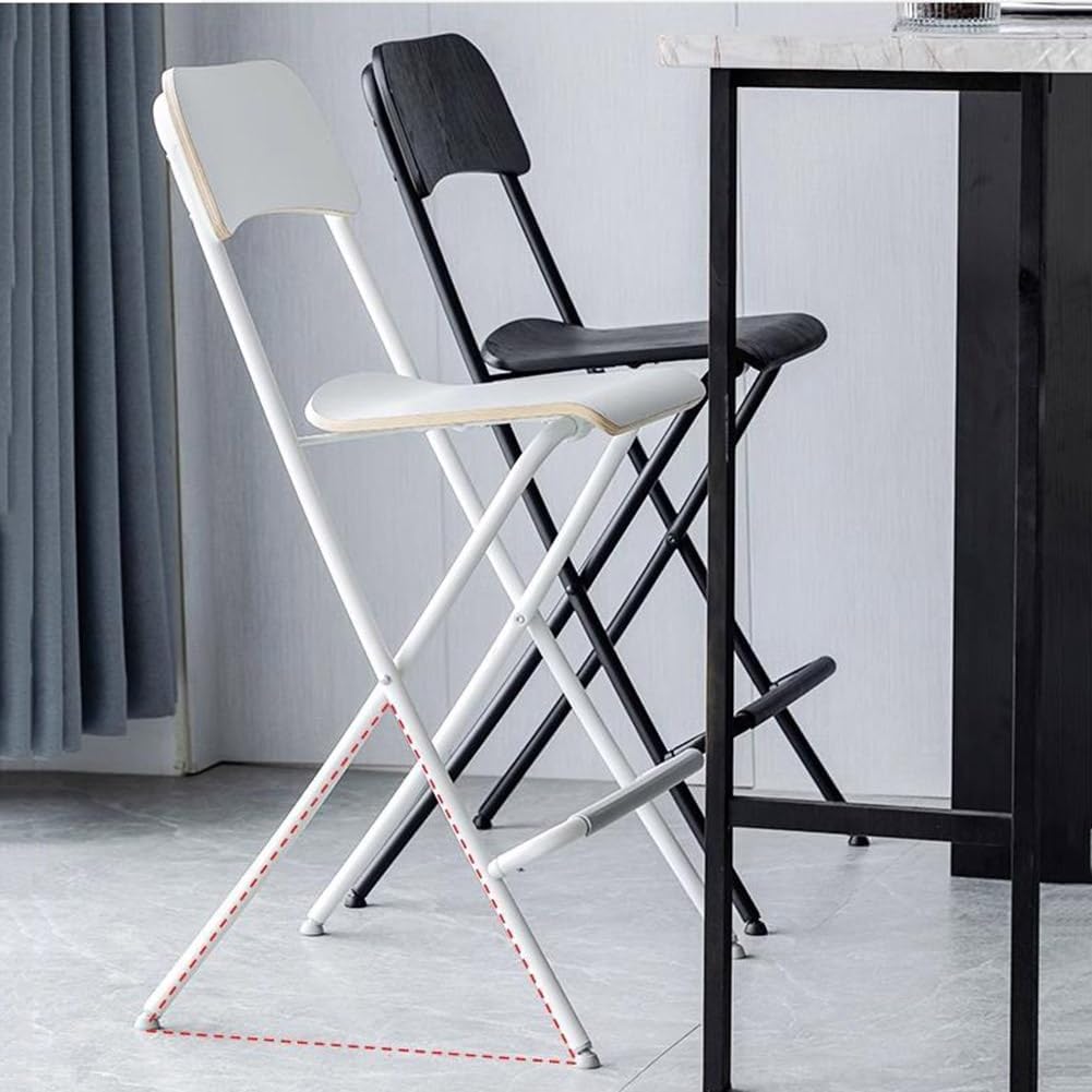 25in/29in Folding Breakfast Bar Stool, Modern Foldable Wooden Seat Tall Chair with Back and Footrest, Collapsible Counter Height Stool for Dining Room Kitchen Balcony Living Room ( Color : White , Siz