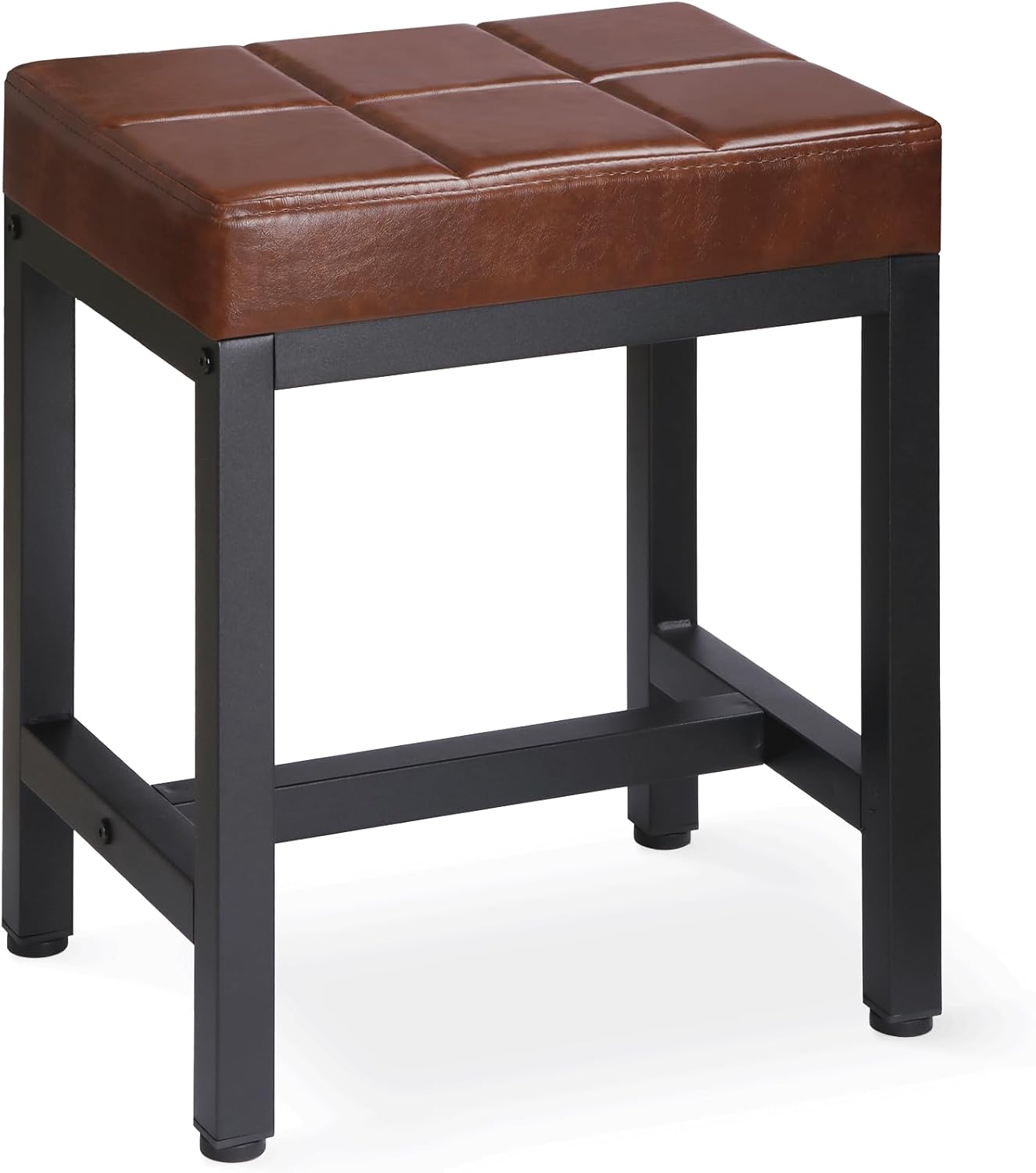 Vanity Stool, Vanity Chair for Makeup Room, Square Faux Leather Small Ottoman Foot Stool with Metal Legs, Modern Makeup Chair for Bedroom, Living Room, Brown