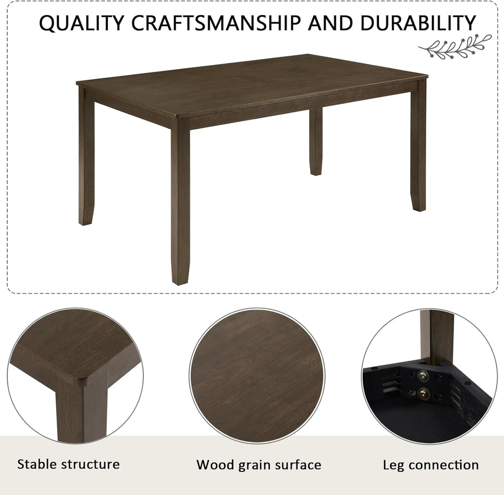 JIJIWANG 6-Piece Dining Table Set with Bench and Chairs, Wooden Dining Table for 6 People, Farmhouse Rustic Style 6 Person Dining Table Set for Dining Room Kitchen Dark Walnut