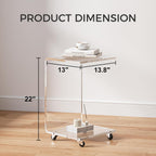Mobile Clear Acrylic C Table with Wheels, 13.8" L x 13" W x 22" H x 0.6" Thick C Shaped End Coffee Table, Modern Acrylic Sofa Side Table for Living Room, Bedroom, Office, Bedside