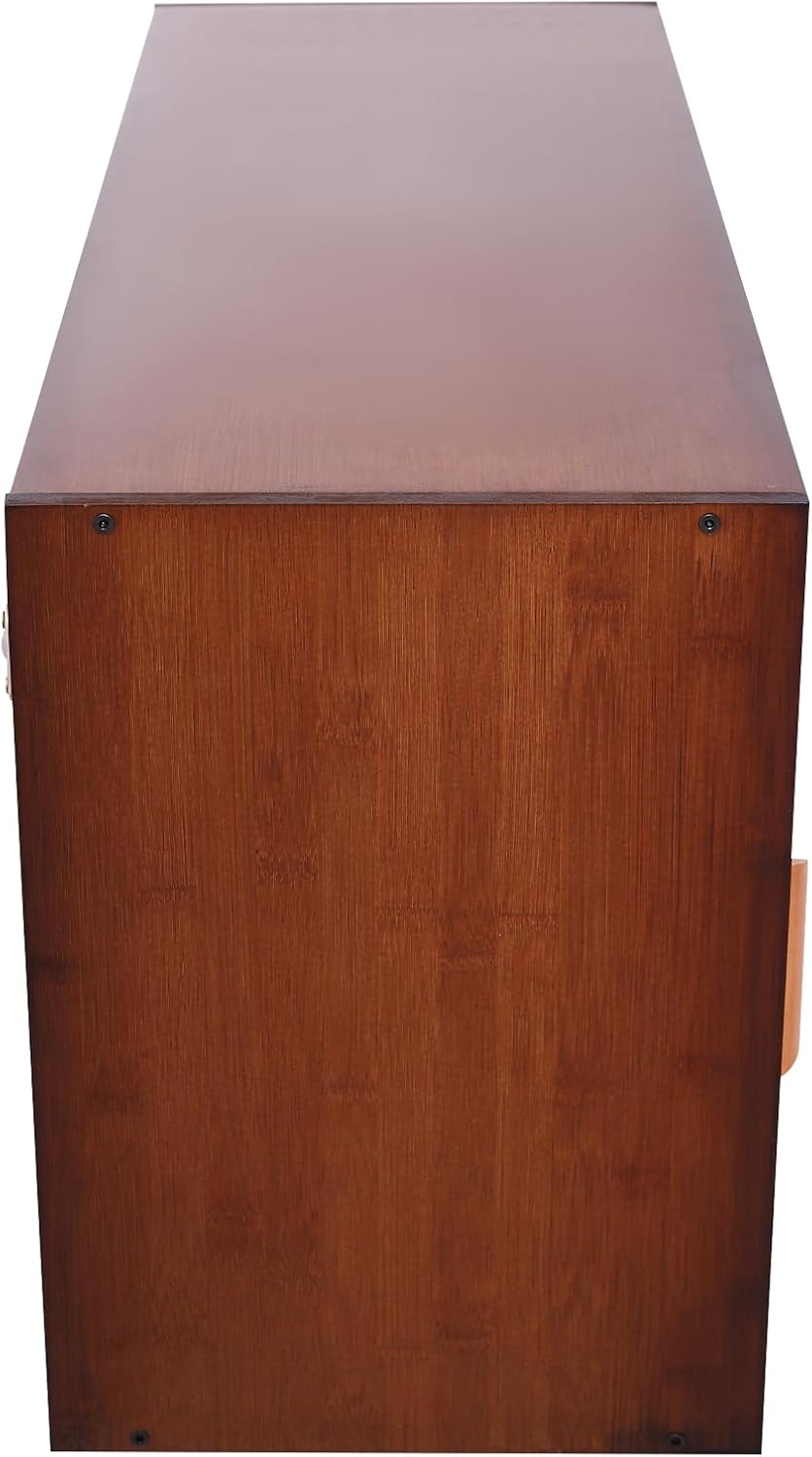 Xuthusman 2 Tier Small Kitchen Pantry Cabinet,31.5in Wall Sideboard with Glass Doors Bamboo Cupboard Food Pantry Cabinet Adjustable Shelves Countertop Storage for Kitchen Dining Room (Walnut)