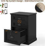 Halitaa Vertical File Cabinet, Filing Cabinet with 3 File Drawers & Lock, Farmhouse Small File Cabinet Fits Letter/A4 Size, Wooden Printer Stand, Home Office Cabinet, Black