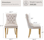 Velvet Dining Chairs Set of 6, Mid Century Tufted Dining Room Chairs with Nailhead Back Ring, Metal Legs, Modern Style for Kitchen, sillas de comedor (Beige, Golden Legs, 6 Pcs)