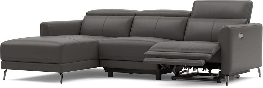 Valencia Andria 99.5" Reclining Leather Sectional Sofa, Reclining Couch with Left Hand Chaise | Italian Nappa 11000 Top Grain Leather | Power Reclining Seat with Adjustable Headrests - Cloudy Grey