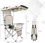 Camping Chairs with Canopy, Portable Quad Lawn Chair for Adults, Folding Recliner Chair with Cup Holder Outdoor Events and Shade- Support 330 LBS
