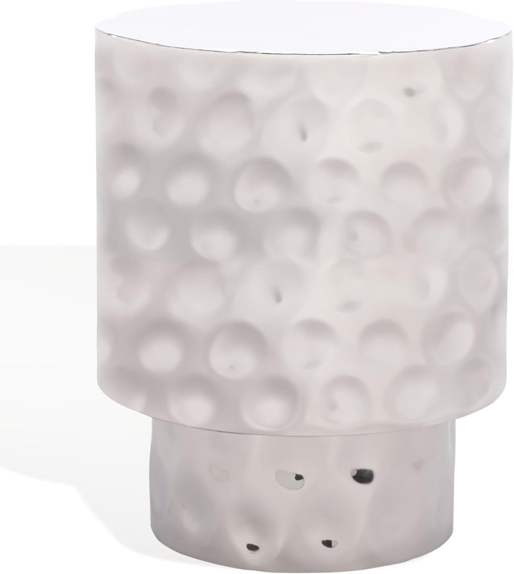 SAFAVIEH Couture Collection - Janalee Chrome Hammered Steel Accent Table, Round Side Table, Sculptural Modern Design, Fully Assembled (SFV7912A)