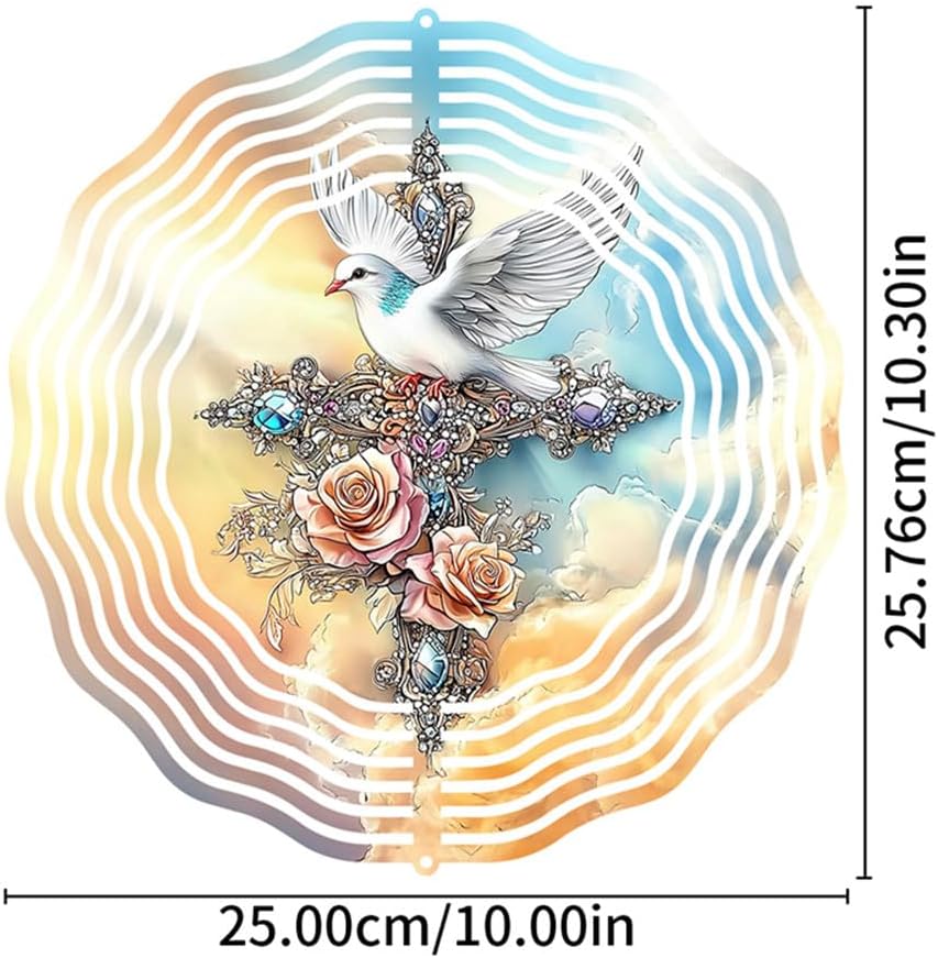 Cross Dove Wind Spinner, Metal Wind Spinners Outdoor/Indoor, Cross Hanging Garden Decor for Outside, Stainless Wind Spinners for Yard and Garden 10 inch 3D (25.76X25 CM)