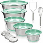 WHYSKO Stainless Steel Mixing Bowls with Lids Set - 5 Rustproof Metal Nesting Mixing Bowls for Kitchen, Meal Prep, Baking, Cooking, Storage - Includes 3 Grater Attachments, Dishwasher Safe