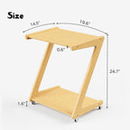 Auroral Zone Solid Wood Rolling Side Table with 2 Tiers, Mobile Z-Frame Snack Cart Or Coffee Table for Living Room, Bedroom & Sofa Use, Easy to Move