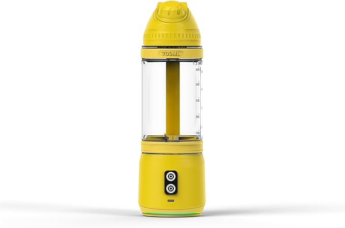 Portable Blender, Anti-Jamming 300 Watt for Shakes and Smoothies, 24oz Travel Blender USB Rechargeable, BPA Free Sporty bottle with a Travel Lid. (Black Base Grey Lid) (Yellow Base Yellow Lid)