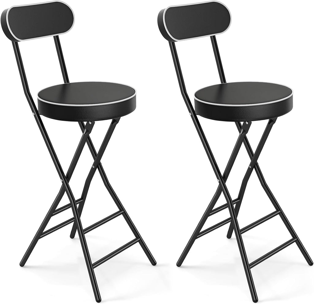 5Rcom 2 Pack Folding Stool, 24 inch Cushioned Padded Folding Bar Stool with Backrest, Foldable Stools for Adults Up to 400lbs, Collapsible Round Folding Counter Height Stool Chair for Camping Kitchen