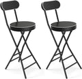 5Rcom 2 Pack Folding Stool, 24 inch Cushioned Padded Folding Bar Stool with Backrest, Foldable Stools for Adults Up to 400lbs, Collapsible Round Folding Counter Height Stool Chair for Camping Kitchen