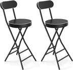 5Rcom 2 Pack Folding Stool, 24 inch Cushioned Padded Folding Bar Stool with Backrest, Foldable Stools for Adults Up to 400lbs, Collapsible Round Folding Counter Height Stool Chair for Camping Kitchen