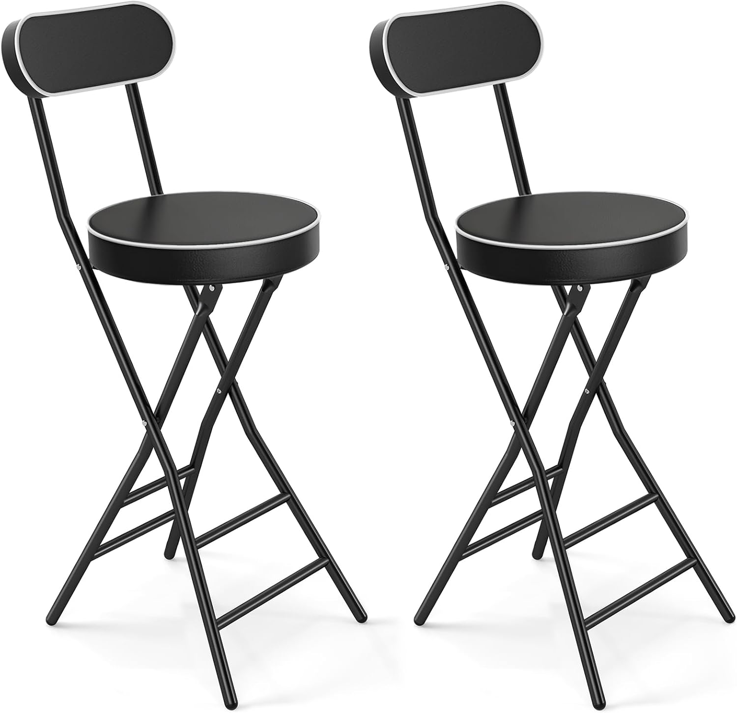 5Rcom 2 Pack Folding Stool, 24 inch Cushioned Padded Folding Bar Stool with Backrest, Foldable Stools for Adults Up to 400lbs, Collapsible Round Folding Counter Height Stool Chair for Camping Kitchen