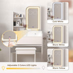 HOMEMORE Vanity Desk with LED Mirror Small Vanity with Lights 3X and 5X Magnifying Glasses 3 Drawers Makeup Table with Chair for Bedroom.White