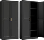 Steeloong 71"Metal Pantry Storage Cabinet with Doors & 4 Adjustable Shelves | Kitchen Pantry Cabinet,Black Kitchen Cabinet with 2 Gold Handles,Tall Cabinet for Livingroom,Pantry, Bathroom,Kitchen,Garage