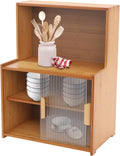 Kitchen Storage Cabinet with Sliding Doors, Bamboo Kitchen Pantry Sideboard, Adjustable Shelf Height, Semi-Clear Glass, for Spice Jars, Kitchen Utensils, Cups, Props, 17.7"x11"x24" (Tawny)