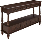 Vintage Solid Wood Console Table with 6 Drawers - 54" Hallway Sofa Table with Bottom Shelf for Entrance, Living Room & Foyer, Espresso