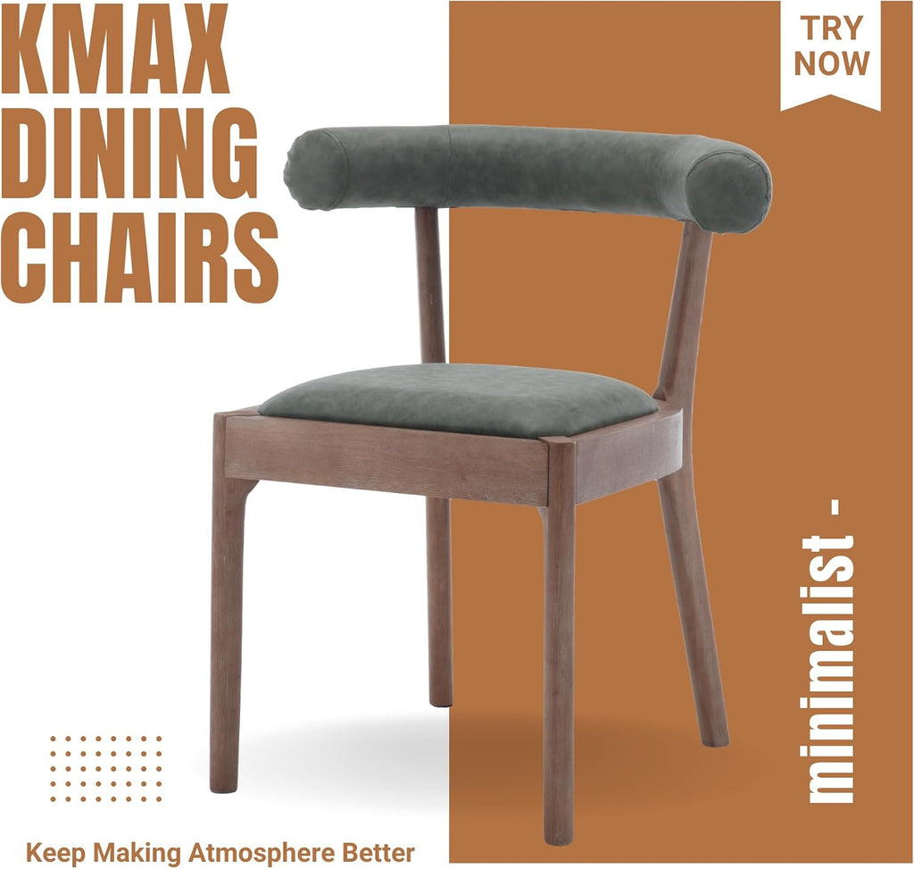 Kmax Dining Room Chairs, Mid-Century Modern PU Kitchen Chairs with Natural Walnut Finished Frame, PU Curved Back, Set of 2, Green