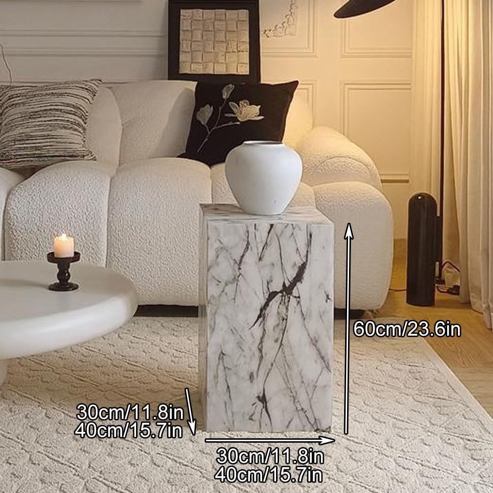 Cube Side Table, Floor-Standing End Table, Imitation Marble Texture Coffee Table, Acrylic Pedestal Stand Couch Table, Modern Display Stand for Sofa, Living Room, Entrance(30cm(11.8in))