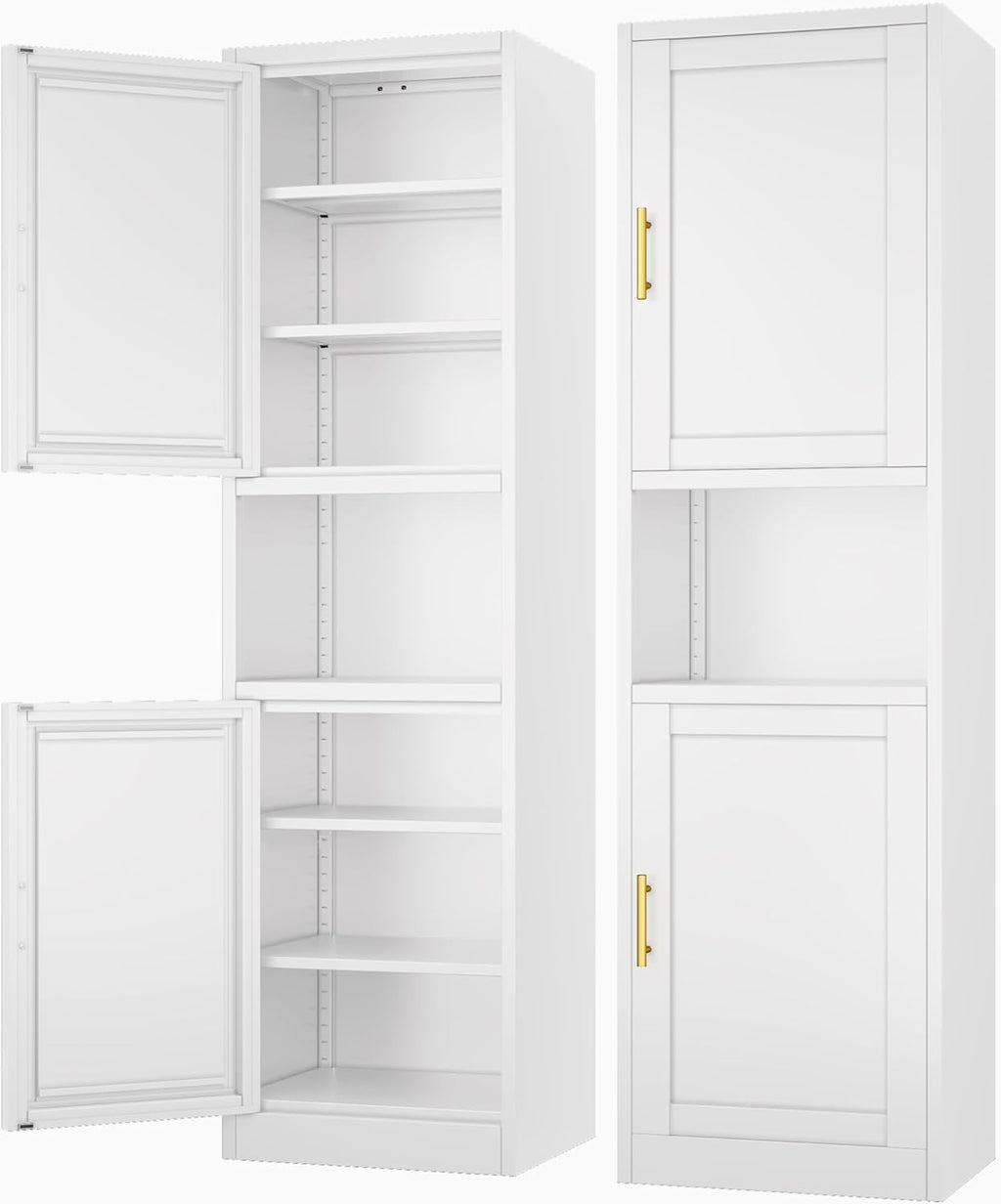 Ckzbx Tall Narrow Storage Cabinet 66.93" H Tall Bathroom Cabinets Metal Pantry Cabinet, 4 Adjustable Shelves for Kitchen, Home Office, Living Room, Dinning Room (16 inches Wide White)