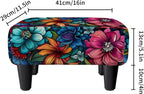 Flower Small Foot Stool Ottoman, Vintage Floral Linen Footrest for Couch | Soft Padded Cushion, Sturdy 4-Leg Frame, Non-Slip Feet, Compact 15" Size, Easy Assembly, Versatile Use