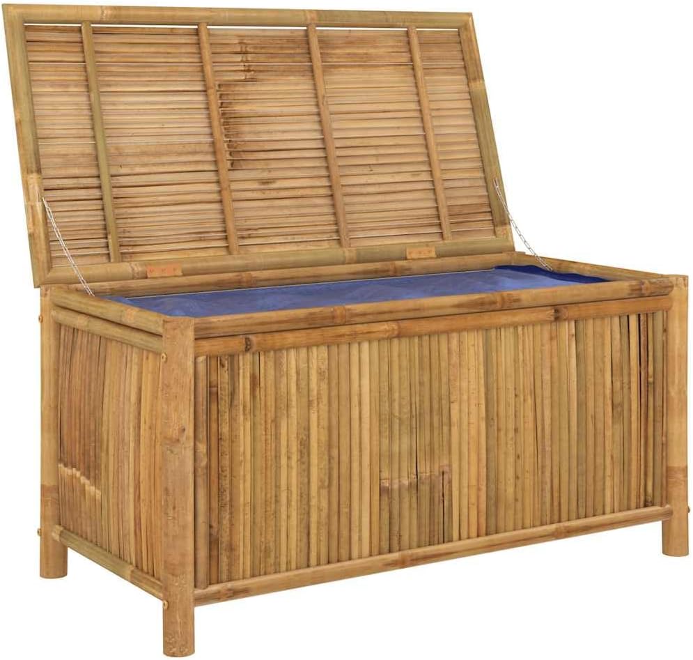Bamboo Patio Storage Box 43.3x20.5x21.7 Inches | Durable Natural Material, Open Slats Ventilation, Indoor Outdoor Use, Storage Bench