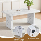 63" Marble Grain Dining Table, Modern Dining Table for 4/6, Dining Room Table?White, Easy Assembly