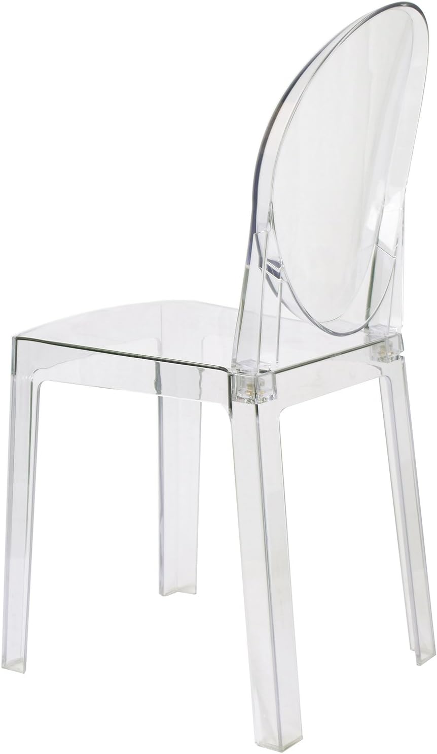 2xhome Ghost Dining Chair with Oval Back | Transparent Acrylic Accent Side Chair for Kitchen, Living Room, Vanity, or Event Seating | Non Stackable (Set of 2, Clear)