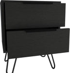 2 Nightstand, Hairpin Legs, Two Drawers, Black,for Small Spaces