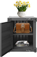 Industrial Iron Container Cabinet with Lock, Metal Side Table for Living Room Bedroom, Locker End Table with Storage Cabinet (Black)