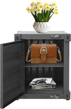 Industrial Iron Container Cabinet with Lock, Metal Side Table for Living Room Bedroom, Locker End Table with Storage Cabinet (Black)
