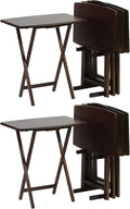 PJ Wood - 5-Piece Folding Tray Table Set - Walnut with Rack | Solid Wood, 14.57 x 19.09 x 26 in, 36 lb Capacity, Indoor Use, Rectangular Design, Glide Feet, Space Saving Storage