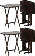 PJ Wood - 5-Piece Folding Tray Table Set - Walnut with Rack | Solid Wood, 14.57 x 19.09 x 26 in, 36 lb Capacity, Indoor Use, Rectangular Design, Glide Feet, Space Saving Storage
